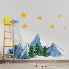 Watercolor Mountain Wall Decal: Removable Landscape Sticker, Nursery Decor