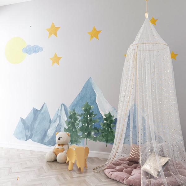 Watercolor Mountain Wall Decal: Removable Landscape Sticker, Nursery Decor