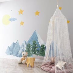 Watercolor Mountain Wall Decal: Removable Landscape Sticker, Nursery Decor