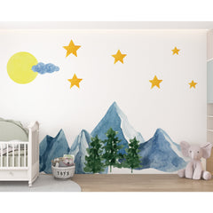 Watercolor Mountain Wall Decal: Removable Landscape Sticker, Nursery Decor