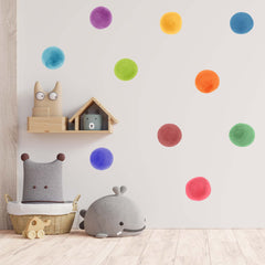 Watercolor Polka Dot Wall Decals: Rainbow Dots, Peel & Stick