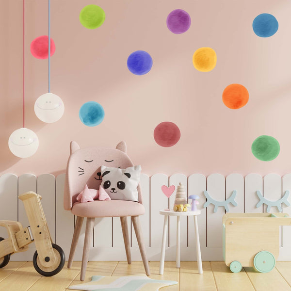 Watercolor Polka Dot Wall Decals: Rainbow Dots, Peel & Stick