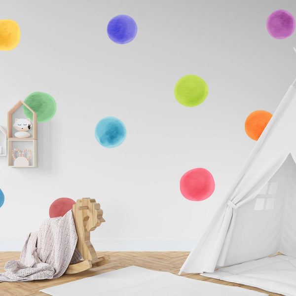 Watercolor Polka Dot Wall Decals: Rainbow Dots, Peel & Stick