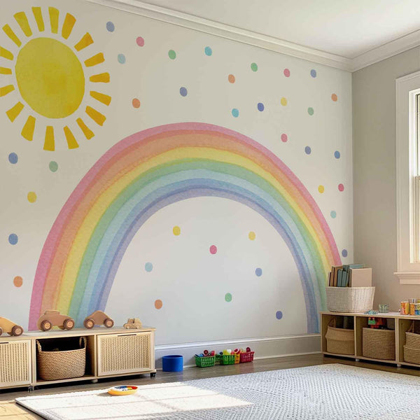 Watercolor Rainbow, Sun & Polka Dots Wall Decal