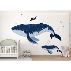 Watercolor Whale Wall Decal: Removable Nursery Decor