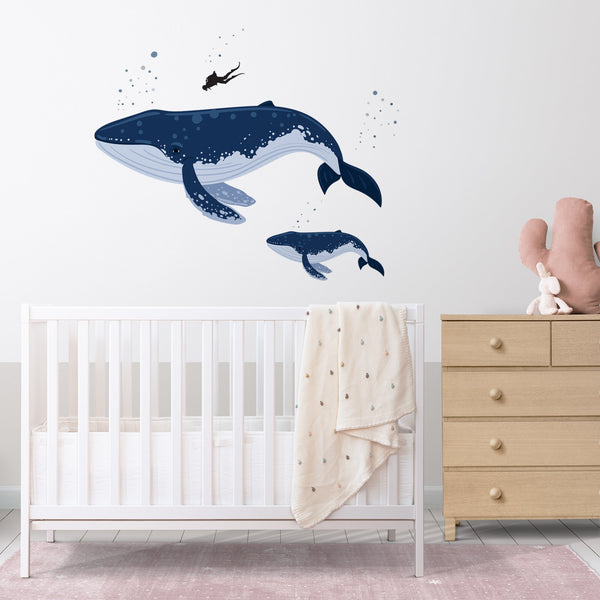 Watercolor Whale Wall Decal: Removable Nursery Decor