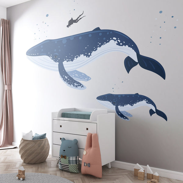 Watercolor Whale Wall Decal: Removable Nursery Decor