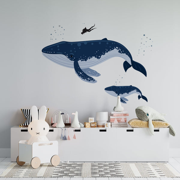 Watercolor Whale Wall Decal: Removable Nursery Decor
