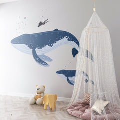 Watercolor Whale Wall Decal: Removable Nursery Decor