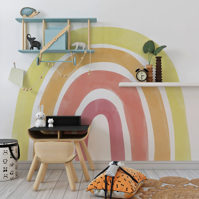 Yellow Rainbow Wall Decal: Peel and Stick Nursery Mural