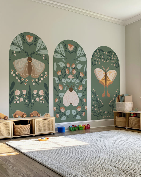 Botanical Moth & Butterfly Slim Arch Wall Decals