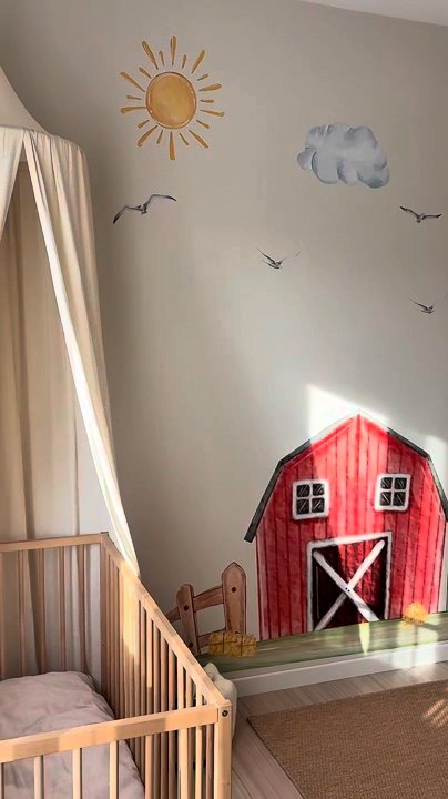 Farm barn wall decal in a real nursery