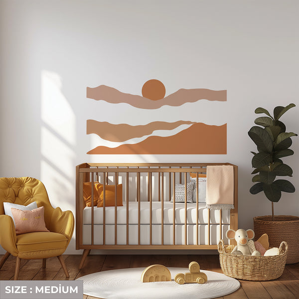 Terracotta Boho Sun Abstract Mountain Wall Decal – Peel & Stick Nursery Wall Mural