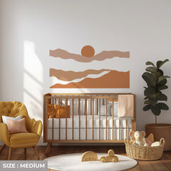 Terracotta Boho Sun Abstract Mountain Wall Decal – Peel & Stick Nursery Wall Mural